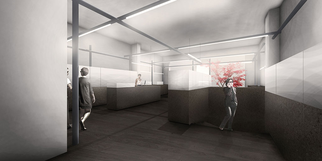 design for a clear structured and minimalistic interior design of a jewellery shop.